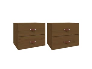 Lot de 2 table de chevet murales, table d'appoint marron miel 50x36x40 cm
