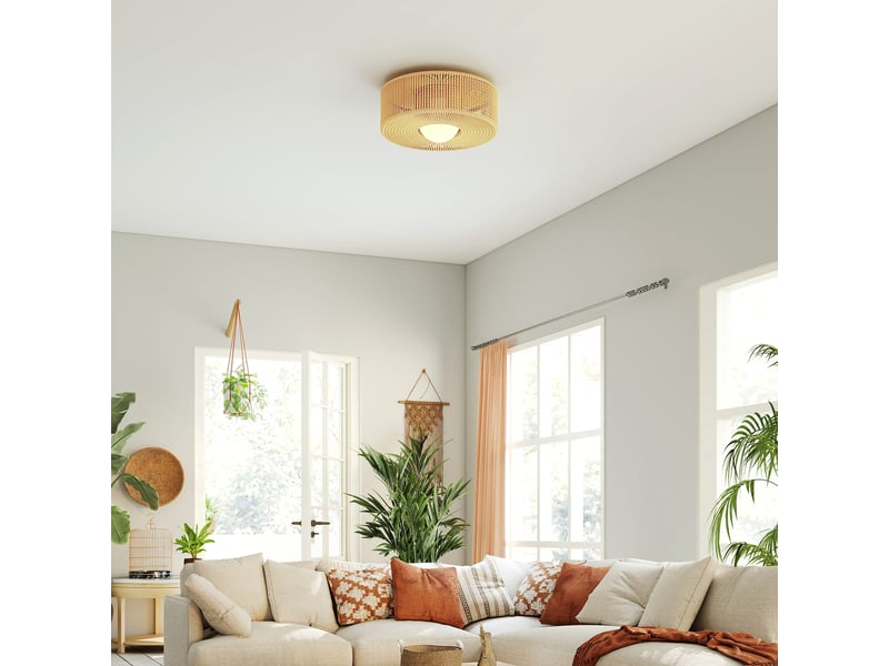  Plafonnier de style bohème, suspendu avec douille led g9, abat-jour rond en corde de chanvre  - Conforama C