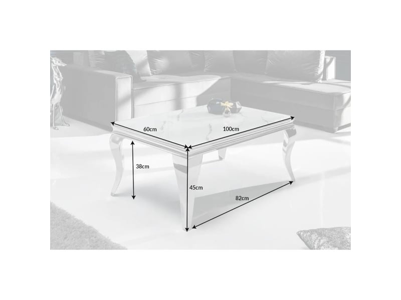  Table basse velena 100 cm effet marbre blanc avec verre trempé – pieds galbés argentés  - Conforama C