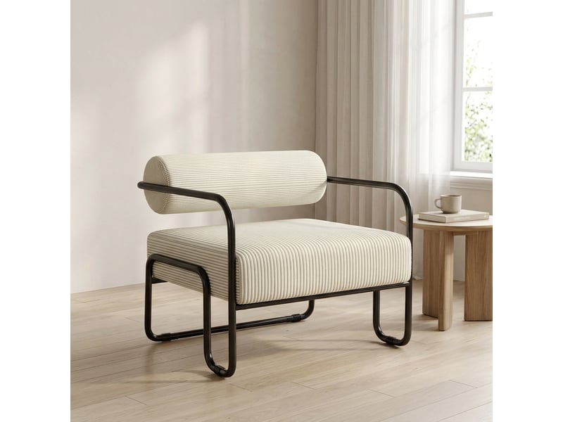  Fauteuil 73x68,5x70,5 cm, design moderne, canapé 1 place, revêtement en tissu côtelé, structure en métal, couleur beige  - Conforama B