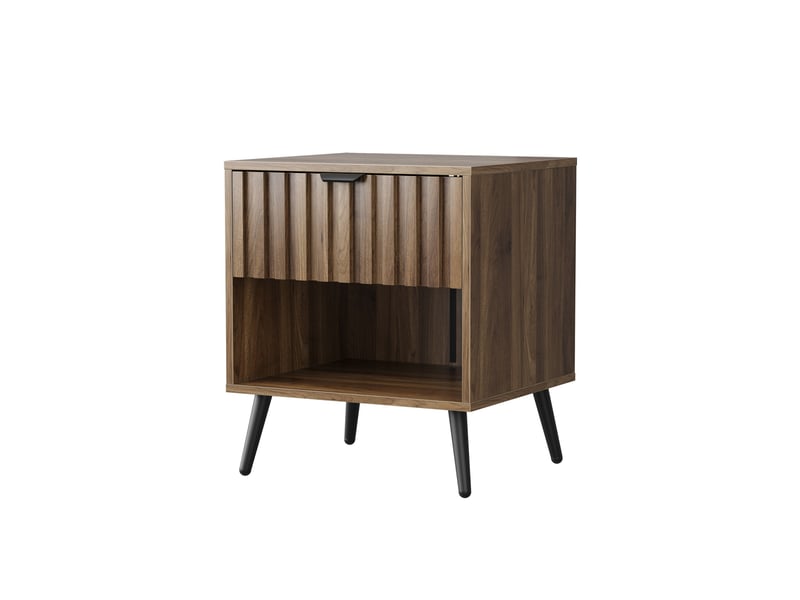 Table de chevet 45x40x53 cm – 1 tiroir cannelé & 1 niche – style scandinave & rétro chic - bois - noyer - Conforama A