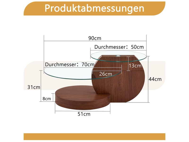 Table basse à 2 niveaux avec plateau en verre trempé et rangements - lpospi - structure mdf effet noyer transparent  - Conforama D