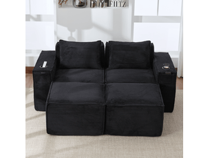 Canapé droit compressé fixe <strong>MODFU</strong> <strong></strong> 2 places Velours côtelé noir