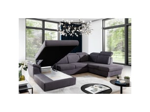 Canapé panoramique convertible majesta 5 places gris – angle gauche avec coffre