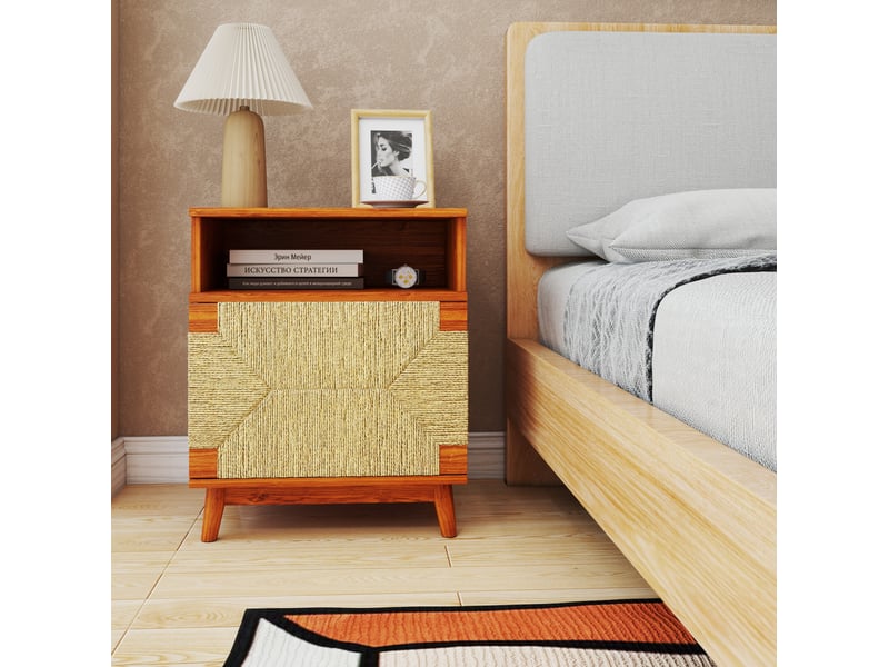  Lot de 2 tables de chevet boho 48x35x58 cm avec porte, marron  - Conforama W