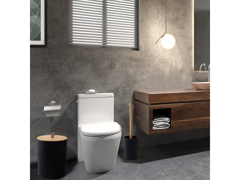  Ensemble d'accessoires de salle de bain, 6 pièces, brosse de toilette distributeur de savon porte-brosse à dents gobelet porte-savon poubelle (blanc)  - Conforama C