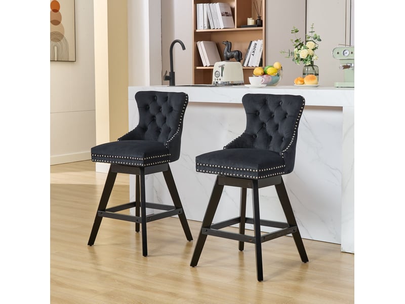  Tabouret de bar pivotant velours noir assise confortable cravdom  - Conforama D