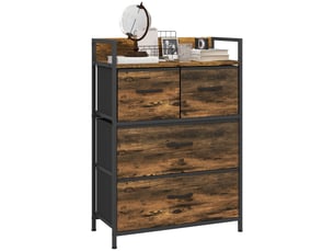 Meuble de rangement de style industriel avec 4 tiroirs en tissu pliables et amovibles et 1 étagère – 60 x 29 x 85 cm