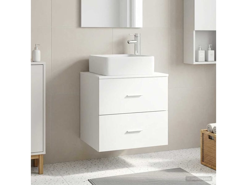  Vanité de lavabo mural, meuble de rangement blanc 53x34.5x63 cm  - Conforama B