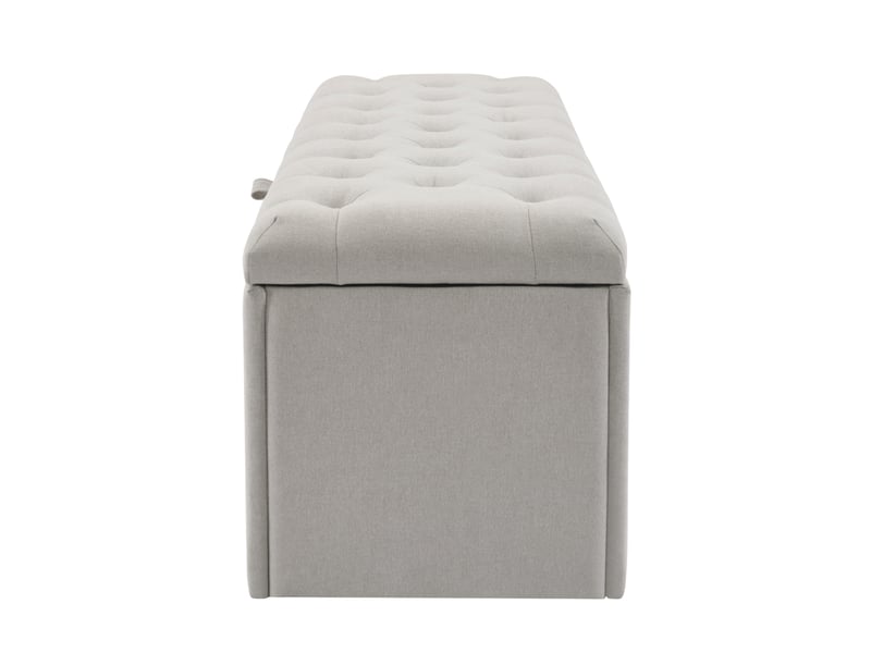 Banc de rangement en lin, coffre bout de lit 141 cm, pouf capitonné avec grand espace, bout de lit gris clair pour chambre. - Conforama W