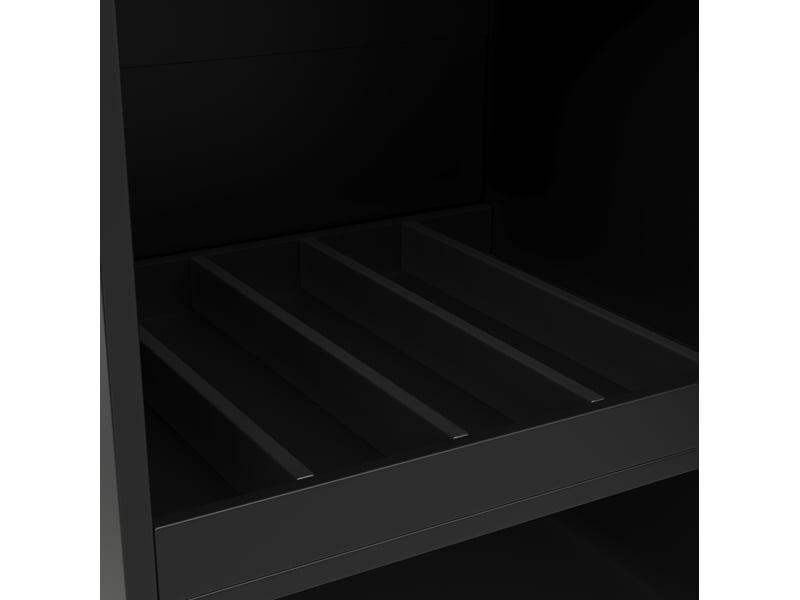  Desserte bar pivotante 138 x 39 x 102 cm noire en mdf, 2 tiroirs, porte et étagères latérales ouvertes  - Conforama E