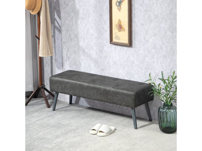  Banc de chevet avec pieds en bois et assise rembourrée, 114 x 38 x 42 cm, gris  - Conforama C