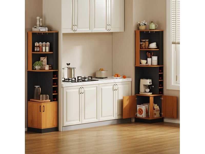  Meuble d’angle pour vins 40x40x182 cm avec porte-verres et rangements bicolore  - Conforama E