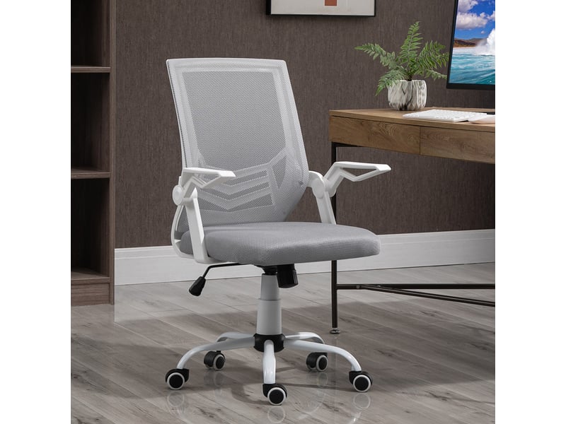  Chaise de bureau ergonomique avec accoudoirs et soutien lombaire, en tissu effet lin, 62,5 x 55 x 94-104 cm, grise  - Conforama C