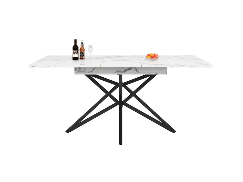  Elvmi ensemble table à manger extensible avec 4 chaises table rectangulaire 120 160 x 80 x 66 1 cm plateau en mdf aspect marbre pieds en métal blanc chaises en velours gris foncé pour salle à manger salon bureau  - Conforama A