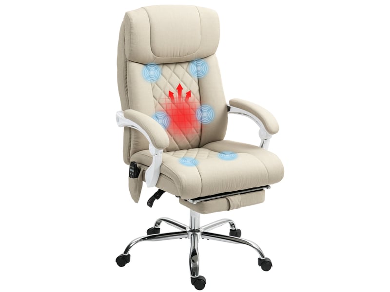 Fauteuil de bureau massant beige avec chauffage lombaire, inclinaison à 135° et repose-pieds  - Conforama A