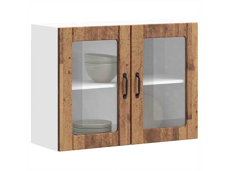  Armoire murale de cuisine avec porte en verre lucca vieux bois shl7926  - Conforama E