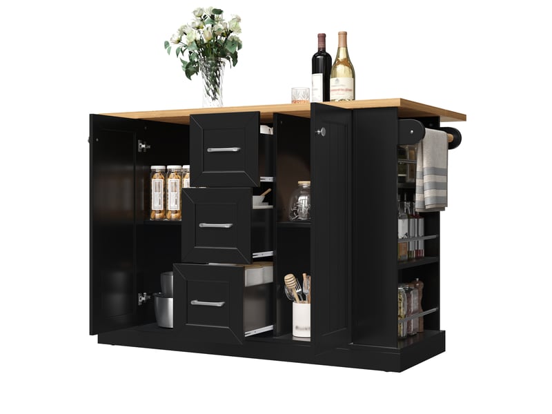  Îlot de cuisine 120x4570x90 cm pliable avec 3 tiroirs noir  - Conforama A