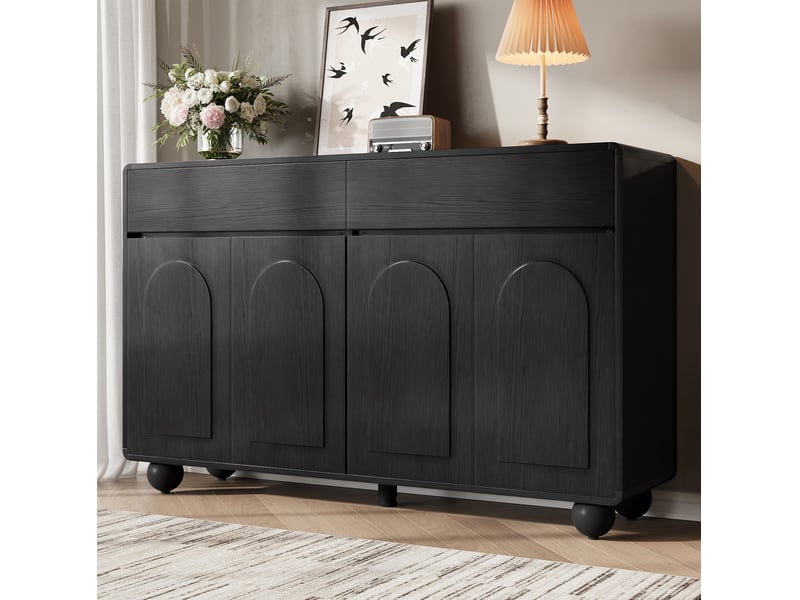  Buffet noir 140 x 38 x 89 cm avec 2 tiroirs et 4 portes  - Conforama D