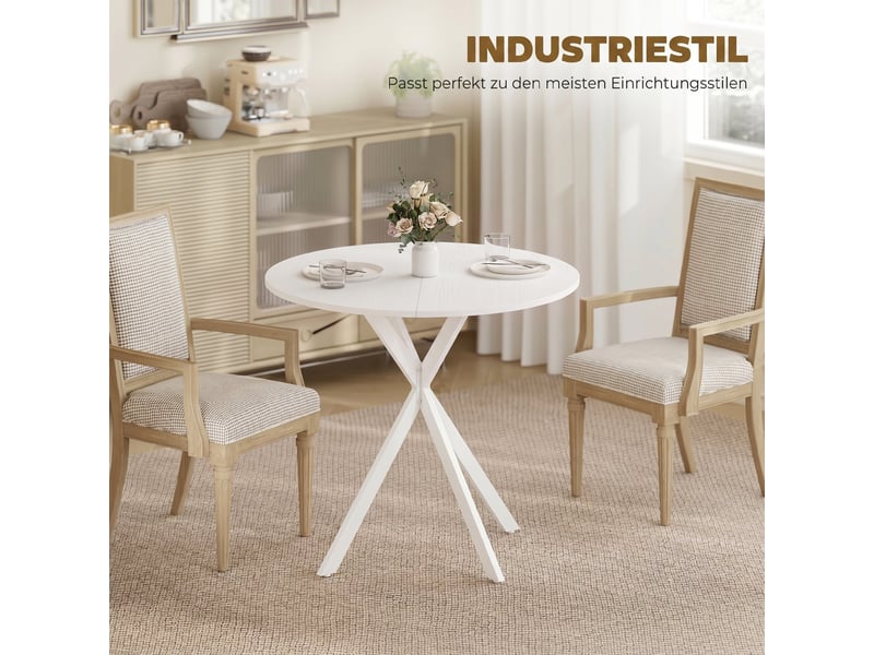  Table à manger ronde 2 personnes en panneau de particules et acier blanc ø 80 cm  - Conforama E