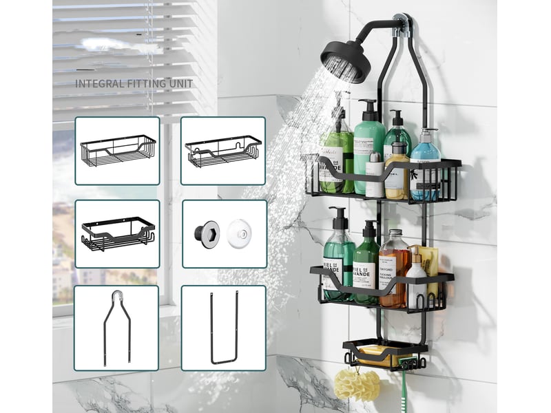  Etagère douche avec 3 niveaux  sans perçage grâce au large crochet noir  - Conforama E