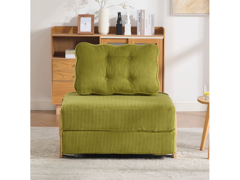 Fauteuil-lit convertible 90x86x84 cm en velours côtelé avec bois vert olive sans matelas  - Conforama C