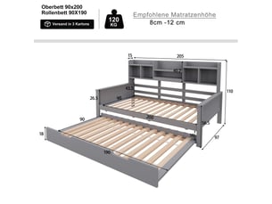 Lit banquette 90x200 cm coloris gris