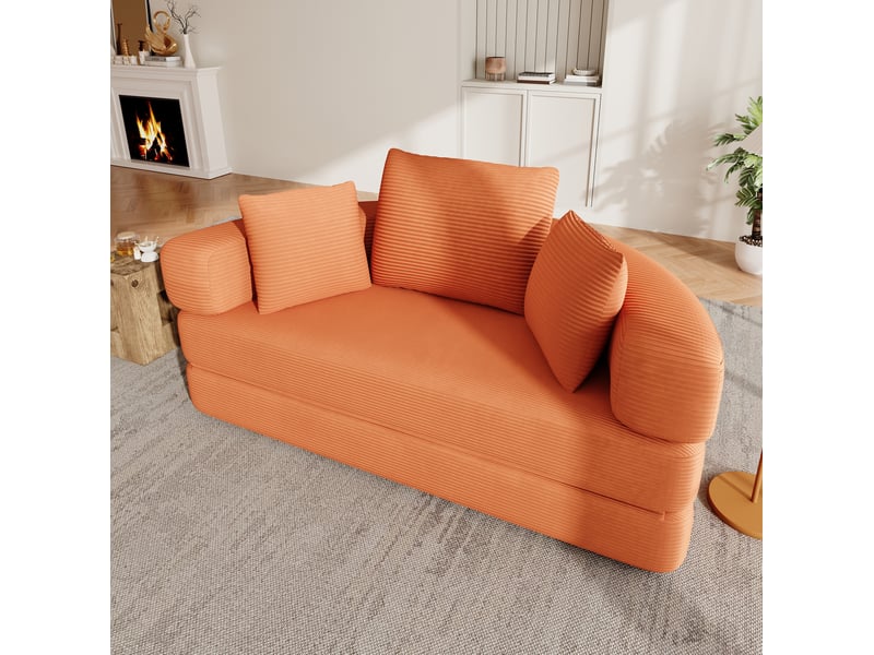  Canapé modulable 176x173x60cm, optimisation d’espace, 3 coussins, confort et tendre, meuble salon, mousse et en velours côtelé, orange  - Conforama D