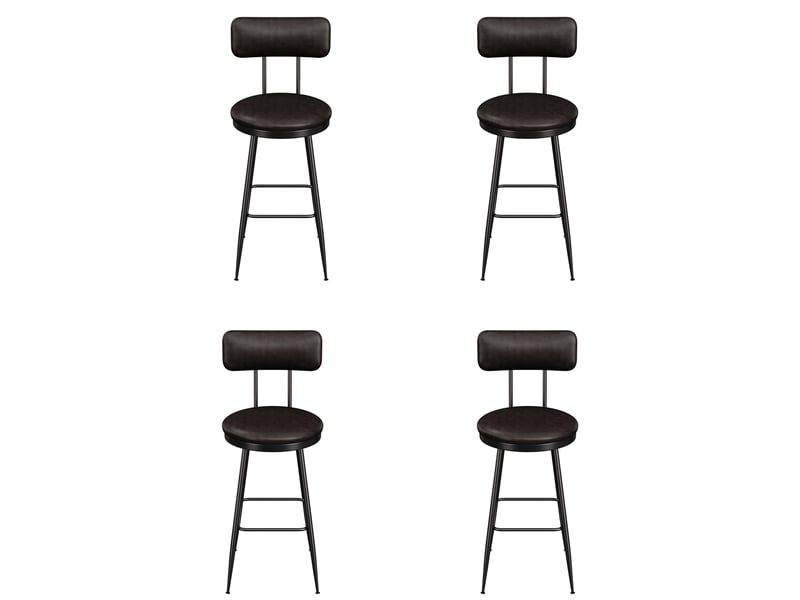  Lot de 4 tabouret de bar en cuir pu, chaises hautes de cuisine pour îlot et comptoir, et métal de style industriel avec dossier 65cm, noir  - Conforama A