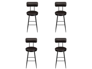 Lot de 4 tabouret de bar en cuir pu, chaises hautes de cuisine pour îlot et comptoir, et métal de style industriel avec dossier 65cm, noir
