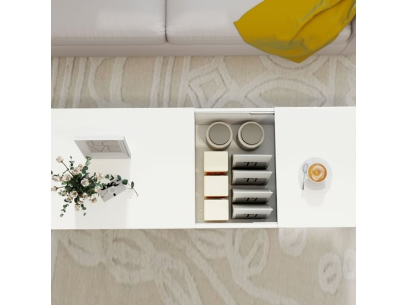  Table basse réglable en panneau blanc avec rails métalliques et patins de protection  - Conforama E