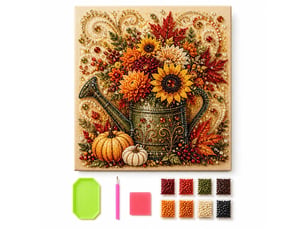 Kit de peinture perles automnal avec cadre – art diamant fleurs, perles et strass, pour adultes et débutants