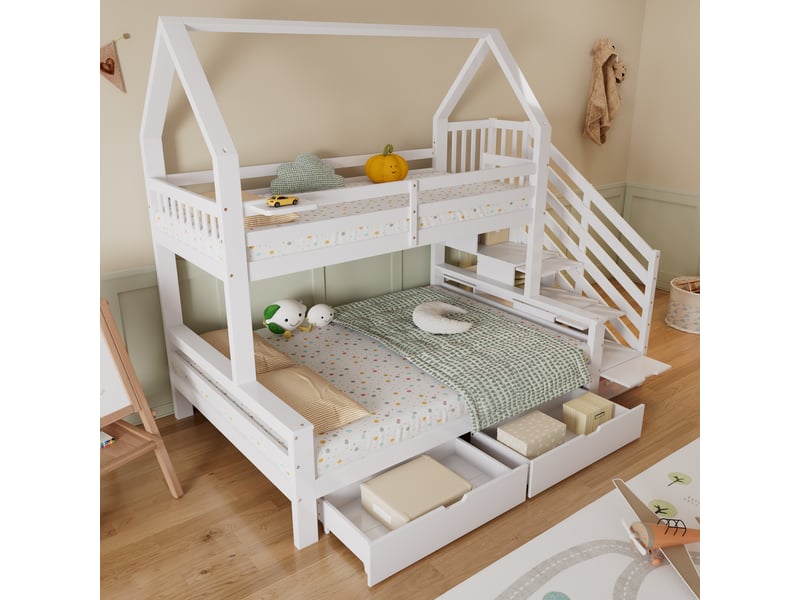  Lit superposé 140x200(90x200) cm coloris blanc pin lit enfant blanc - Conforama E