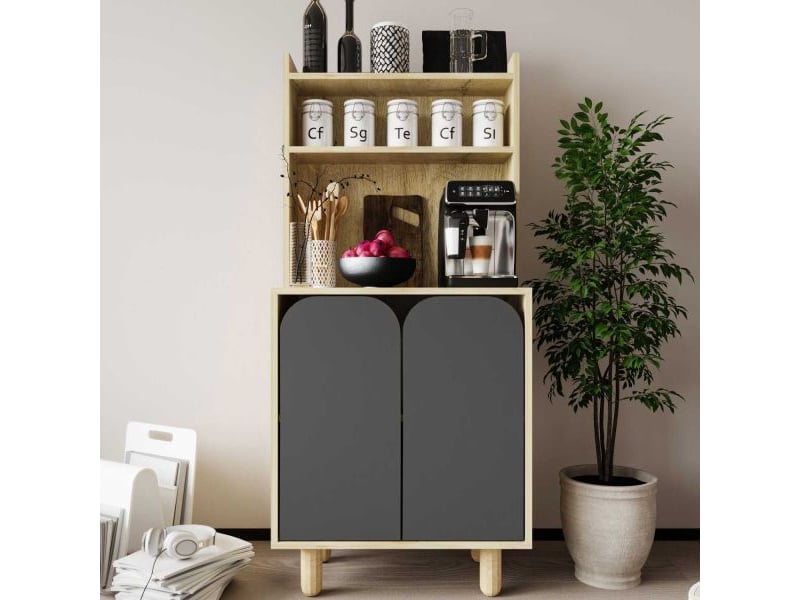  Buffet haut en aggloméré parma anthracite et chêne  - Conforama E