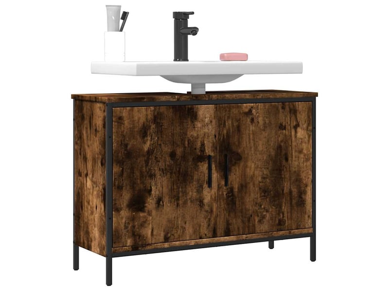  Armoire lavabo salle de bain, meuble de rangement chêne fumé 80x30x60 cm shl1842  - Conforama B