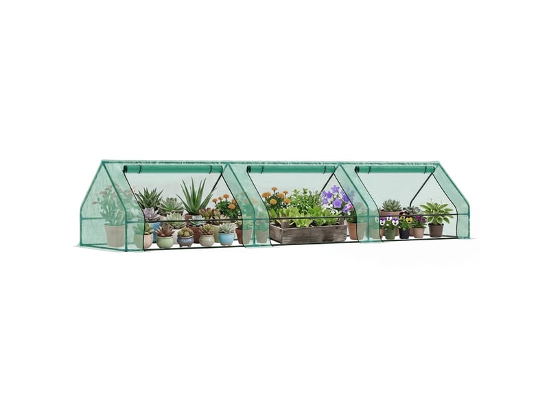 Mini serre étanche pour plantes avec 3 entrées enroulables, en acier et pe, 400 x 100 x 80 cm, verte  - Conforama A