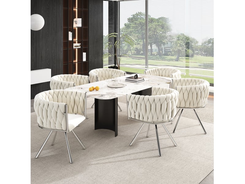 Lot de 6 chaises de salle à manger pivotantes 360° en velours beige et argenté - Conforama C
