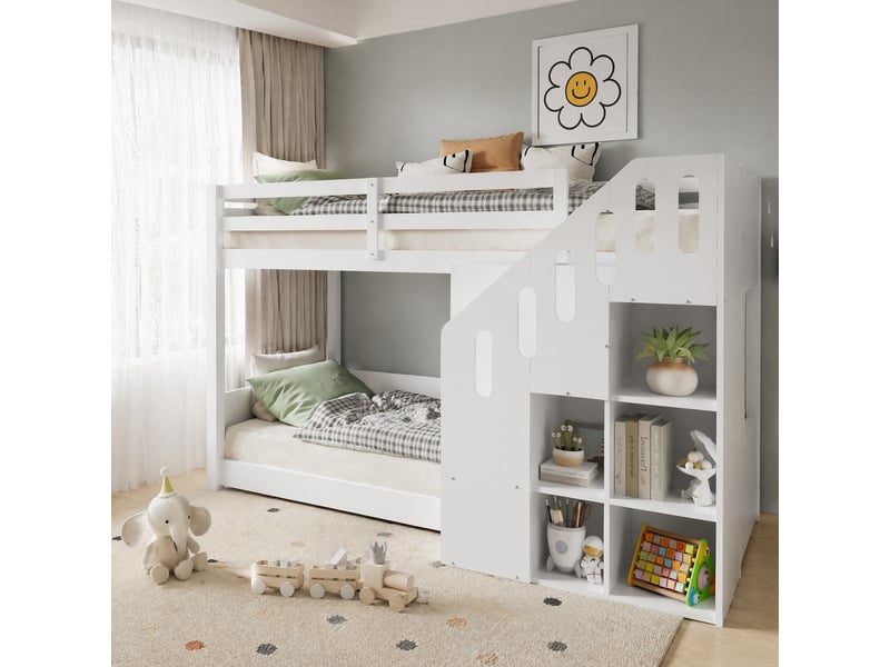  Lit superposé enfant 90x200 avec escalier et rangement cravdom  - Conforama C