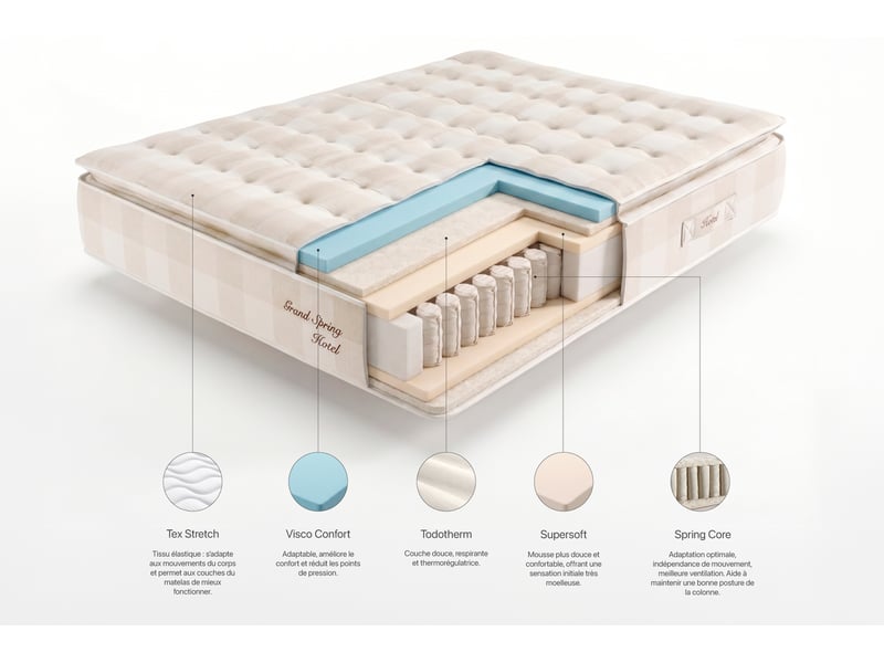  Matelas ressorts ensachés grand spring hotel 30 cm - 180x180 cm - fermeté élevée- moonia  - Conforama E