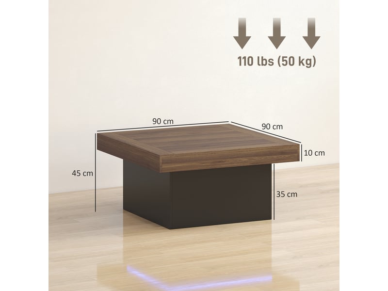 Table basse carrée avec éclairage led 16 couleurs, table de salon moderne, noyer, 90 x 90 x 45 cm  - Conforama C