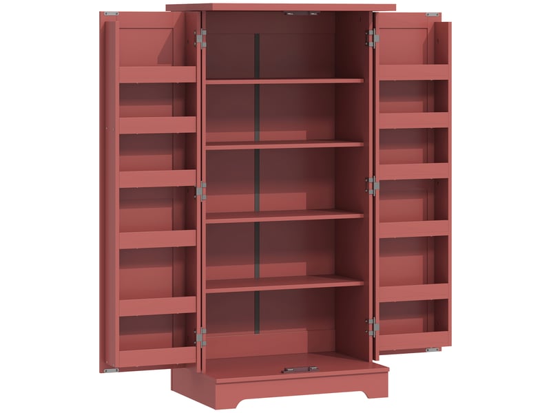  Buffet cuisine armoire de cuisine 5 niveaux avec portes et étagères réglables 60l x 40p x 120h cm grain de bois rouge  - Conforama B