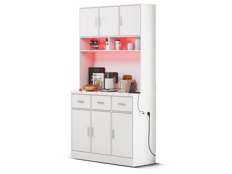Meuble de cuisine muvano, buffet de cuisine blanc avec led et 3 tiroirs, 100 × 40 × 180 cm - Conforama A
