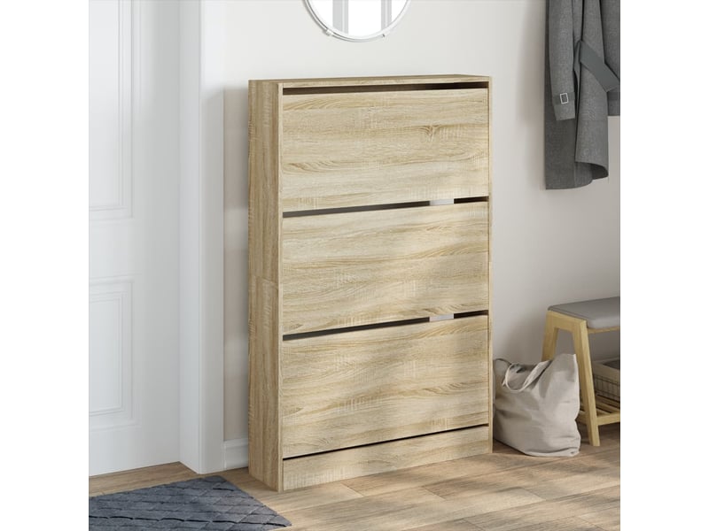  Meuble à chaussure, armoire à chaussures chêne sonoma 80x21x125,5cm bois ingénierie  - Conforama C