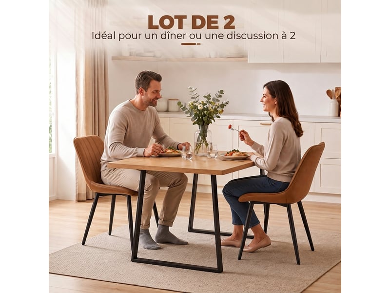 Lot de 2 chaises de salle à manger modernes, dossier et assise incurvés, en revêtement synthétique, 51x61x78cm, marron - Conforama D