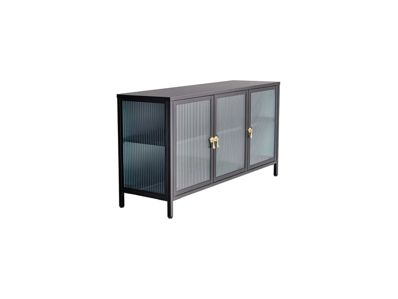  Buffet britton 105 cm en verre trempé et métal – 3 portes vitrées, coloris noir et poignées dorées  - Conforama A