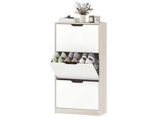 Meuble à chaussures 3 tiroirs rabattables 12 paires chêne et blanc 62,5 x 26 x 117,5 cm