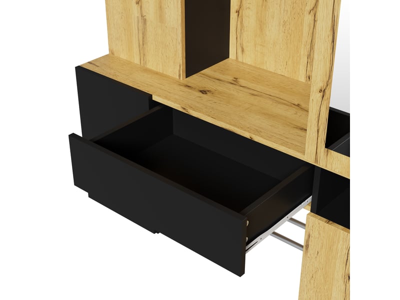  Vestiaire d'entrée avec miroir et range-chaussures mdf noir et naturel 127x35x180.5 cm GL4989S - Conforama D