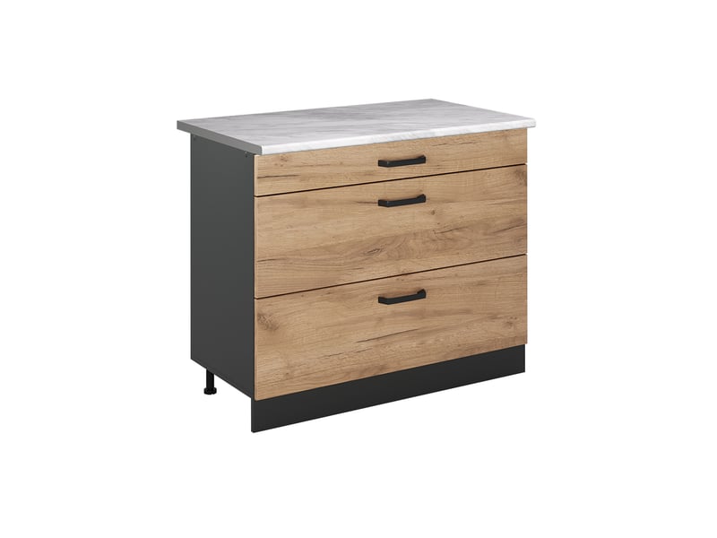  Vicco meuble cuisine, chêne doréanthracite, 100cm plan de travail marbre  - Conforama A