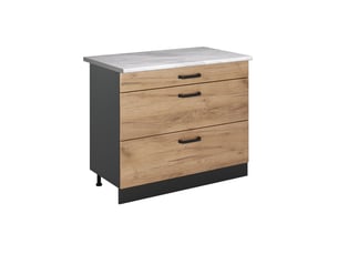 Vicco meuble cuisine, chêne doréanthracite, 100cm plan de travail marbre