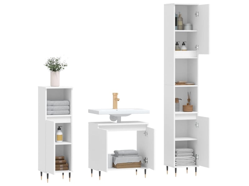  Ensemble d'armoires salle de bain 3 pcs blanc bois d'ingénierie cf63035  - Conforama E